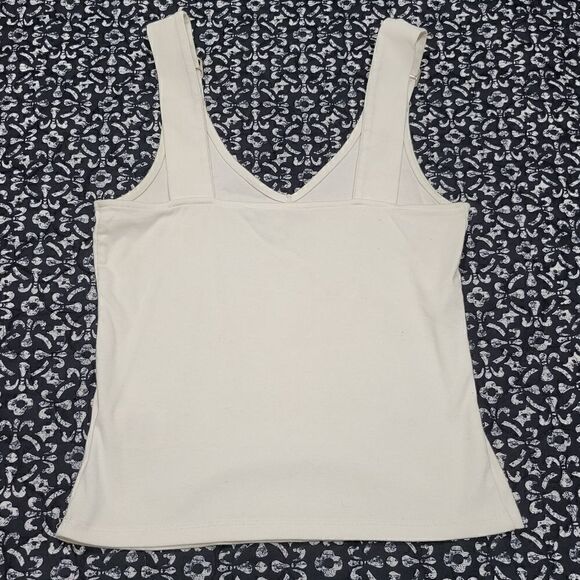 Express One Eleven White Buckle Strap V-Neck Basic Classic Summer Chic Tank Top  - Picture 2 of 6